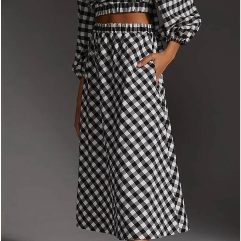 Anthropologie Maeve Gingham Black and White Midi Skirt- Small